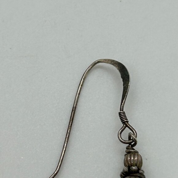 Sterling Silver Earrings Glass Orange and Silver Beads Pierced Dangle Vintage - Picture 10 of 13